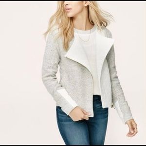 NWT LOU & GREY Tweed Moto Quilted 3/4 Jacket SP